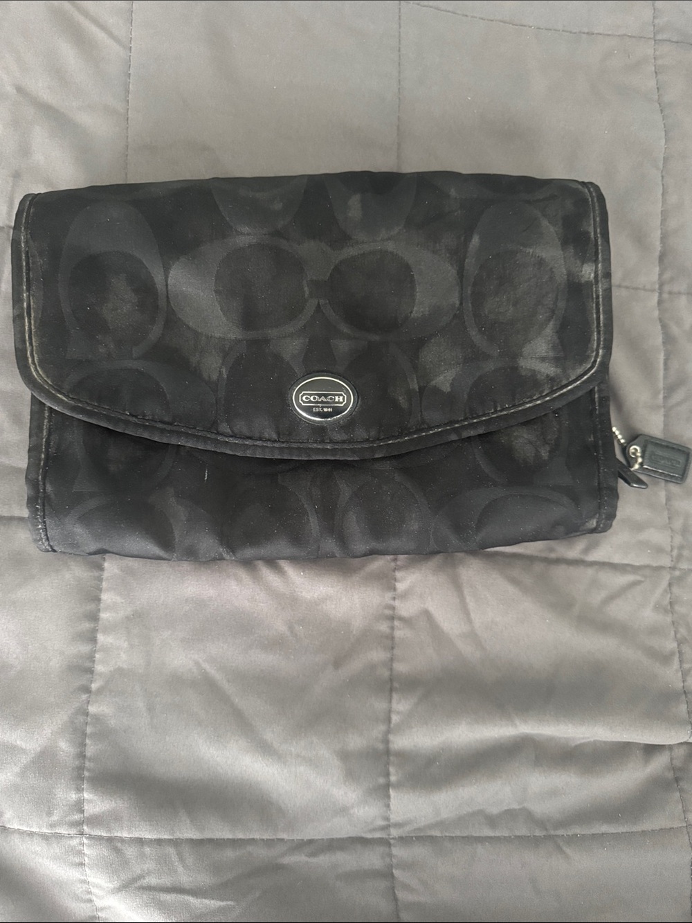 Coach Black Signature Fold-Over Hanging Toiletry Bag